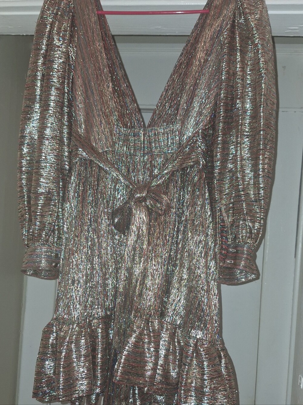 Sabina Musayev Rose Gold Metallic Mini Dress with Puff Sleeves - Picture 4 of 4